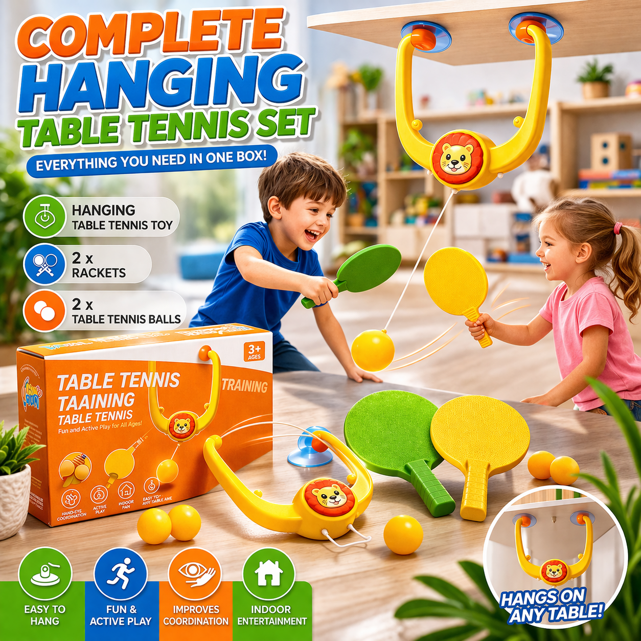 Complete Hanging Table Tennis Set for Kids β Indoor Fun Training Game with Rackets & Balls
