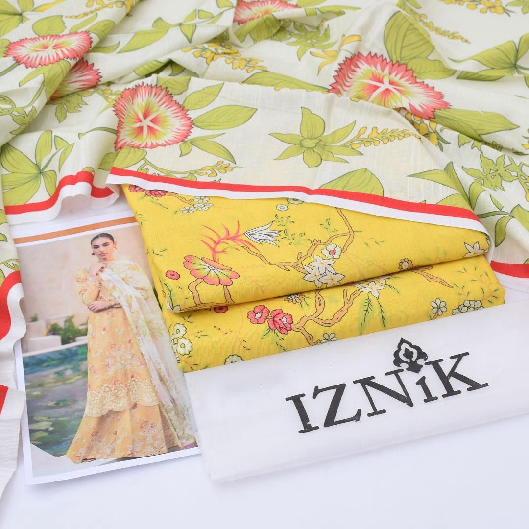 minimal design of citrine yellow | Iznik khaddar 3pcs collection