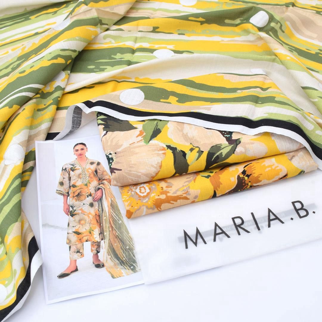 Yellow with leaves pattern | Maria.B | Khaddar 3pcs suit