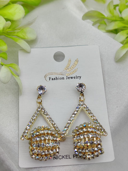 Imported Triangle Drop Earrings with Rhinestone Accents | Glamorous Earrings for Women & Girls | Fashion Jewellery