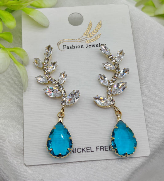 Imported Exquisite Crystal Vine Drop Earrings with Blue Gemstone Accent – Elegant Jewellery for Girls & Women | Madbazar