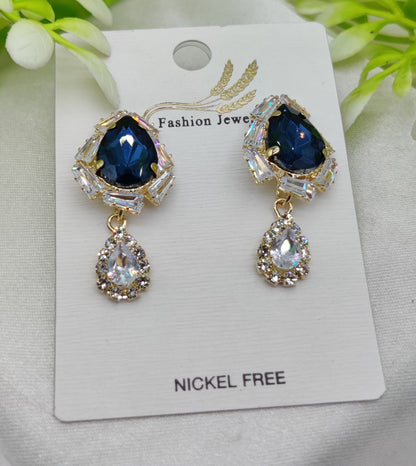 Imported Elegant Royal Blue Drop Earrings with Crystal Accents – Nickel-Free | Girls & Women Jewellery | Madbazar