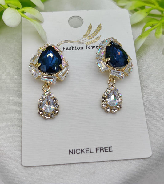 Imported Elegant Royal Blue Drop Earrings with Crystal Accents – Nickel-Free | Girls & Women Jewellery | Madbazar