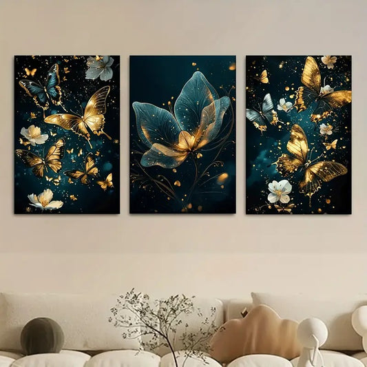 Butterfly Floral Wall Art – 3-Piece Wooden Sticky