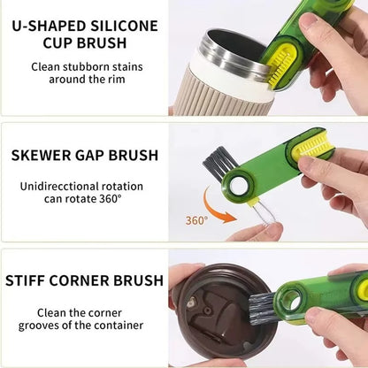 3-in-1 Silicone Cup Brush Set | U-Shaped Bottle Cleaner with Straw & Lid Scrubber