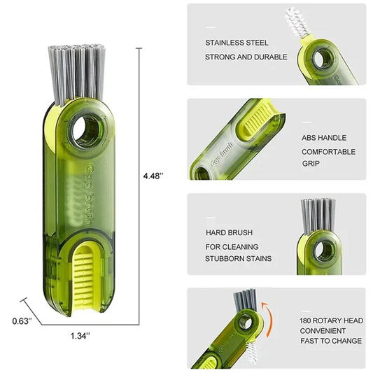 3-in-1 Silicone Cup Brush Set | U-Shaped Bottle Cleaner with Straw & Lid Scrubber | Multi-Functional Kitchen Cleaning Tool (Random Color)
