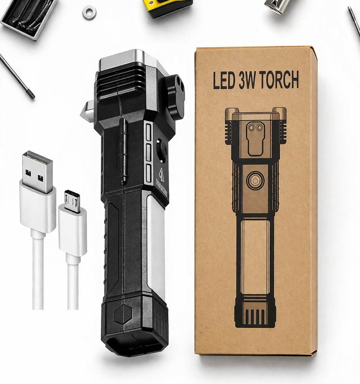 3W Ultra-Bright LED Tactical Flashlight – Long-Range Rechargeable Torch for Camping, Security & Emergency Use | Portable & Durable Design
