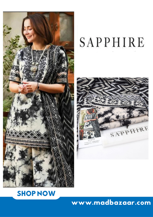 Sapphire khaddar 3pcs collection | ivory & black