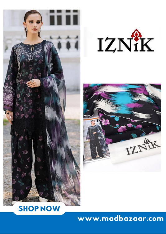 Black floral & abstract 3pcs khaddar collection | Iznik