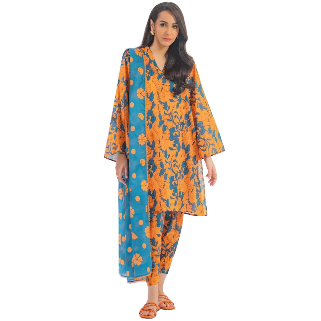 Ego Viscose 3-Piece Unstitched Suit –Mustad & blue  Floral Digital Printed Shirt, Trouser & Dupatta | Winter Collection 2025