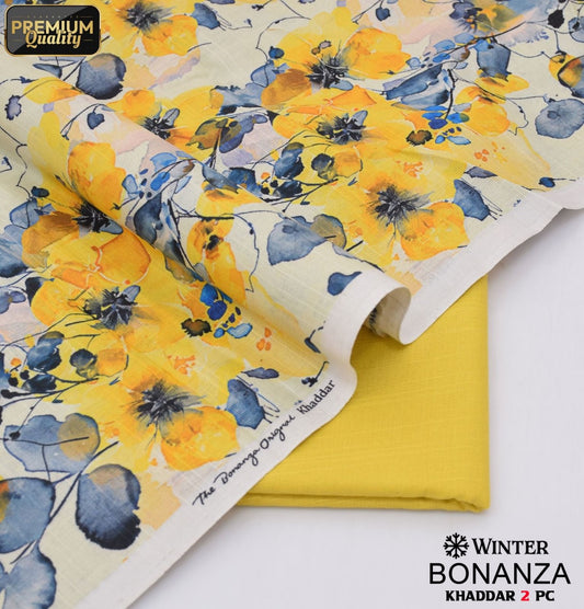 Bonanza 2-Piece Khaddar Suit Yellow - Winter Collection