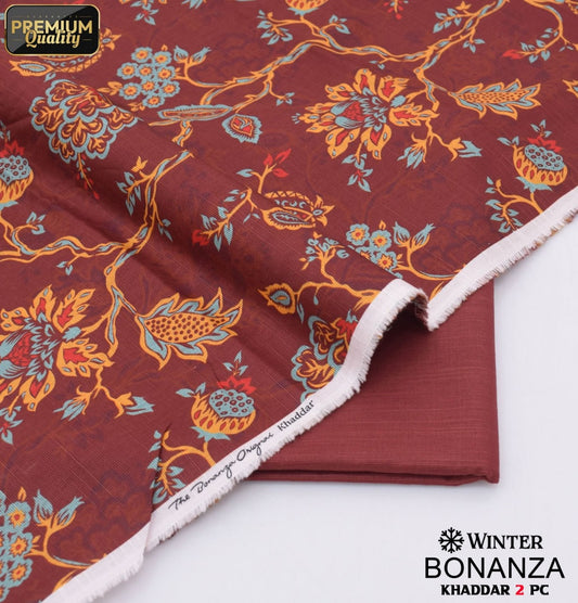 Brown with floral pattern | Khaddar 2pcs | Bonanza's winter collection