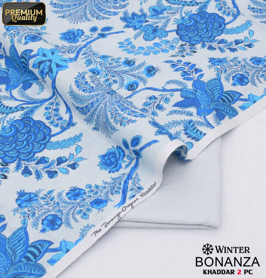 Winter collection | Bonanza's khaddar 2pcs suit | White and blue