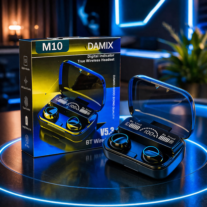 M10 TWS Wireless Earbuds V5.3 Bluetooth Headset with Digital Display & Charging Case