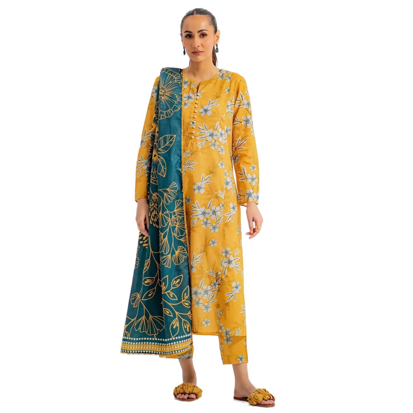 Ego Viscose 3-Piece Unstitched Suit – Mustard & Blue Digital Print | Winter Collection 2025