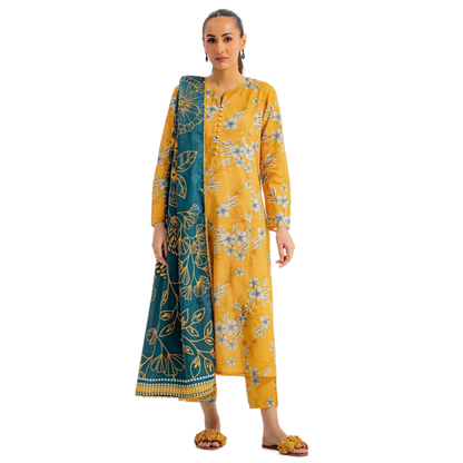 Ego Viscose 3-Piece Unstitched Suit – Mustard & Blue Digital Print | Winter Collection 2025