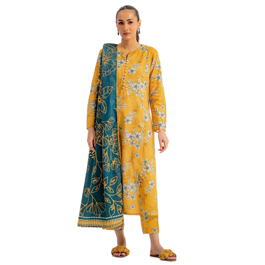 Ego Viscose 3-Piece Unstitched Suit – Mustard & Blue Digital Print | Winter Collection 2025
