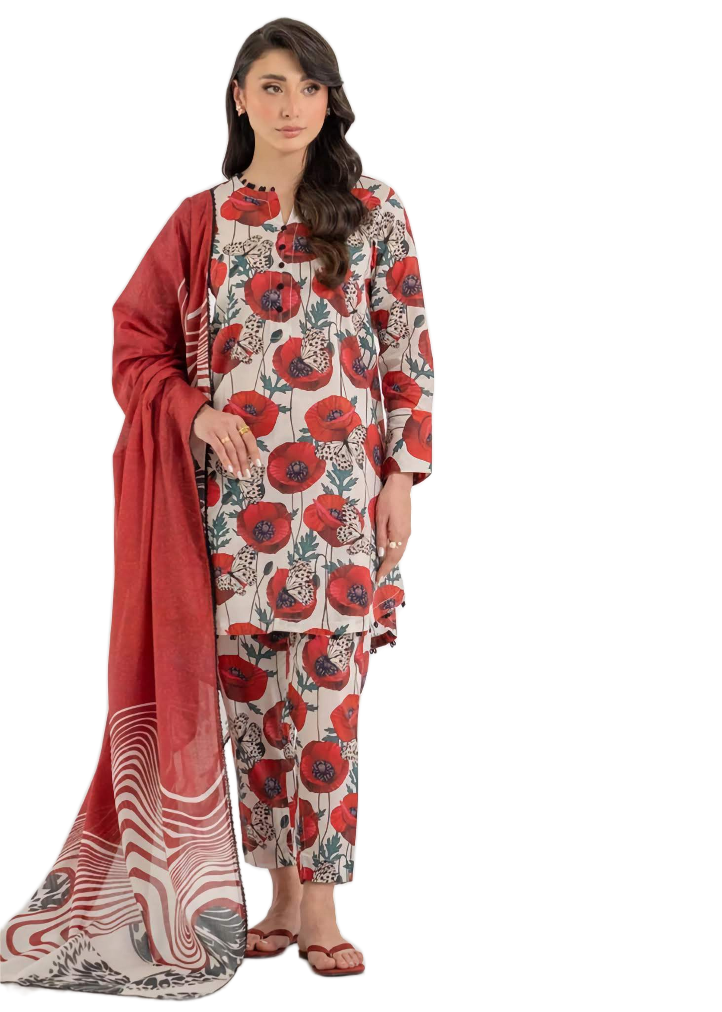 Ego Red viscose 3-Piece Unstitched Suit – Premium Printed Collection