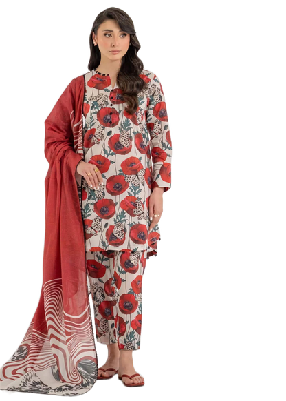 Ego Red viscose 3-Piece Unstitched Suit – Premium Printed Collection