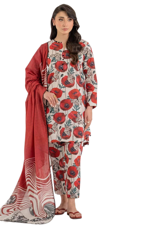Ego Red viscose 3-Piece Unstitched Suit – Premium Printed Collection