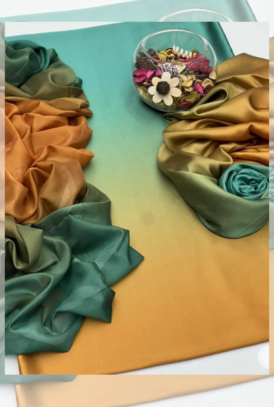 Sea green with Gold Tie & Dye Digital Printed 3PC Shamooz Silk Set