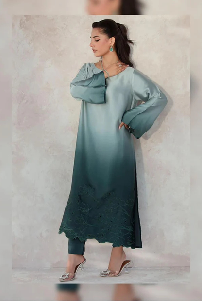 Sea blue Tie & Dye Digital Printed 3-Piece Suit – Shamooz Silk Elegance