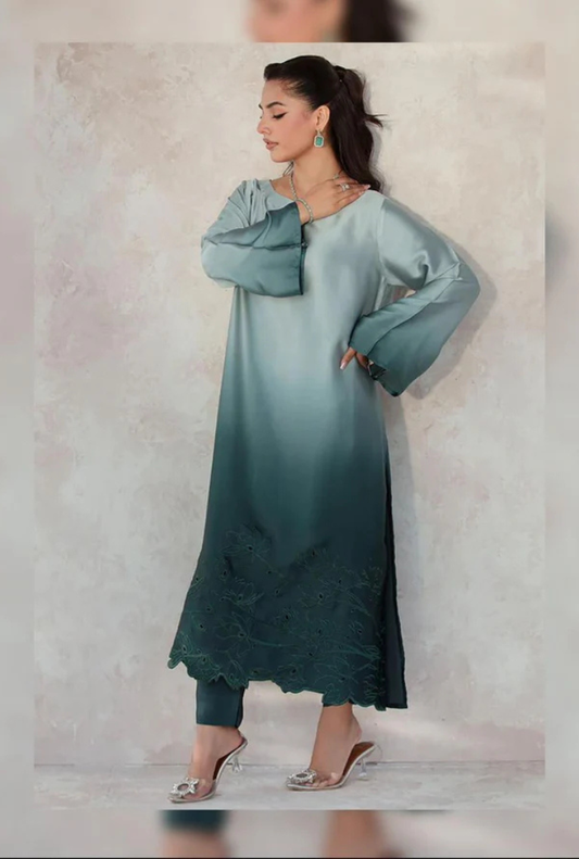 Sea blue Tie & Dye Digital Printed 3-Piece Suit – Shamooz Silk Elegance