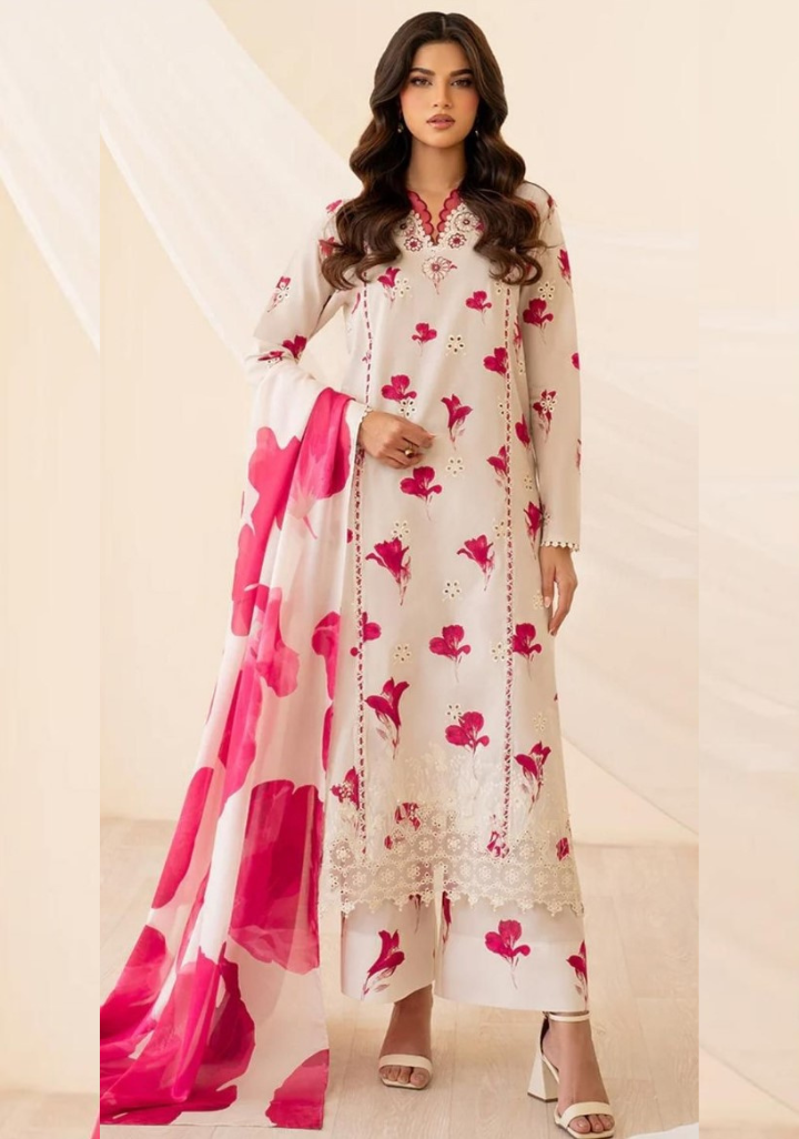 Iznik | 3pcs khaddar collection | broad and elongated flowers of cream