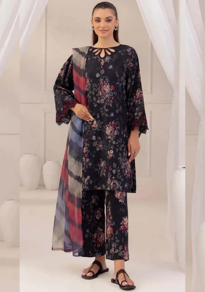 winter collection | Khaddar 2pcs | Sapphire | Black + multicolor dupatta