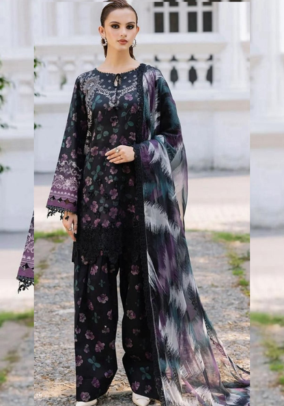 Black floral & abstract 3pcs khaddar collection | Iznik
