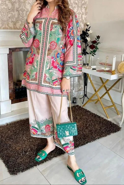 Light pink Digital Printed 3PC Shamooz Silk Set