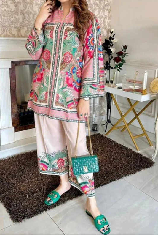 Light pink Digital Printed 3PC Shamooz Silk Set