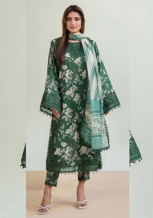 deep green & ivory khaddar suit | 3 pcs collection | Iznik