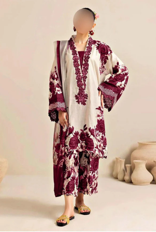 Dark purple Printed 3-Piece Suit – Shamooz Silk Elegance