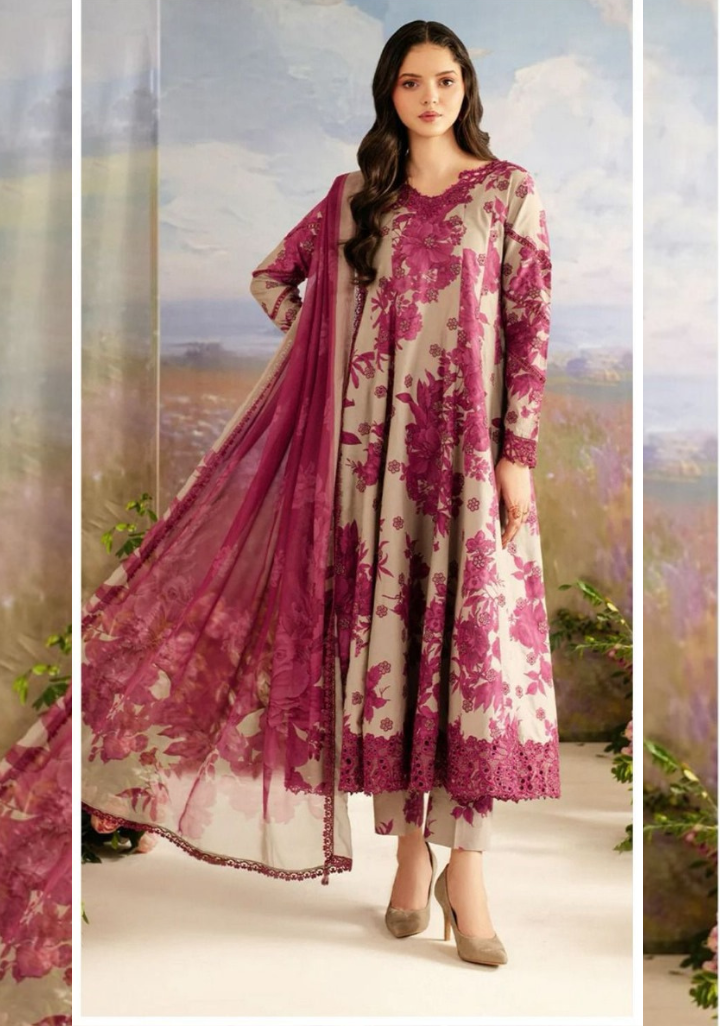 Skin with red flowers design | Premium Lawn Suit 3pc -IZNiK