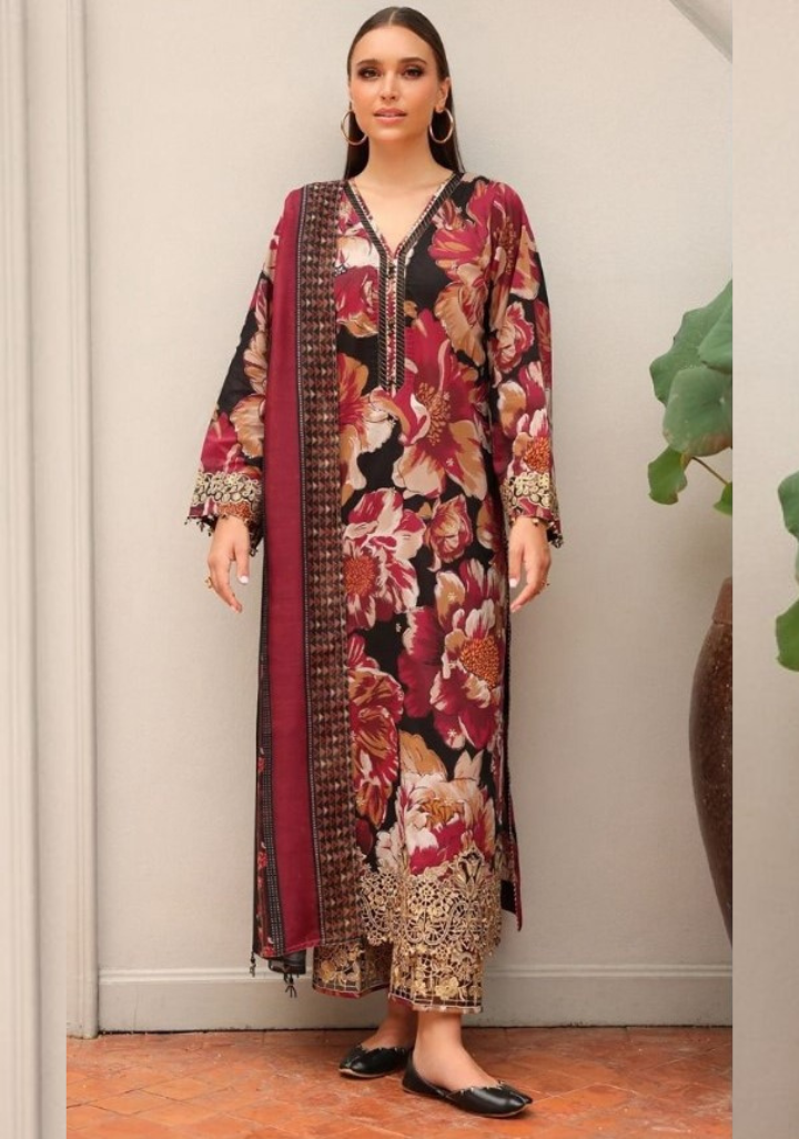 Black and red Baroque Premium Lawn Suit 3pc