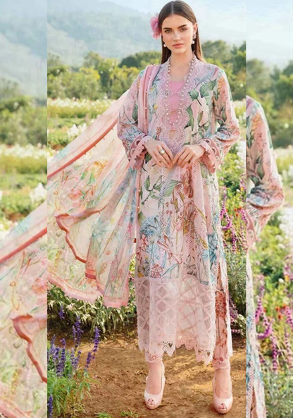 Pink stylish Premium Lawn Suit 3pc -Maria.B