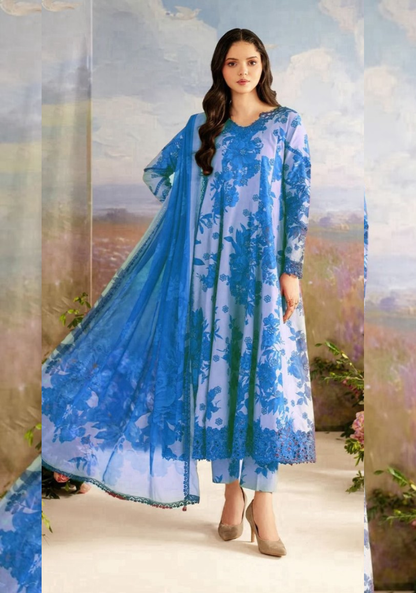 White and blue flowers suit | Iznik Premium Lawn Suit 3pc