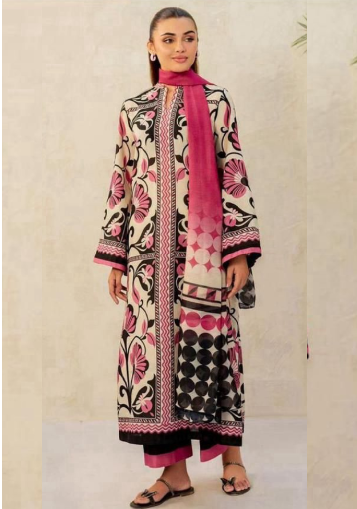 Pink & White Viscose 3-Piece Suit – Winter Collection 2025 | Jazmin