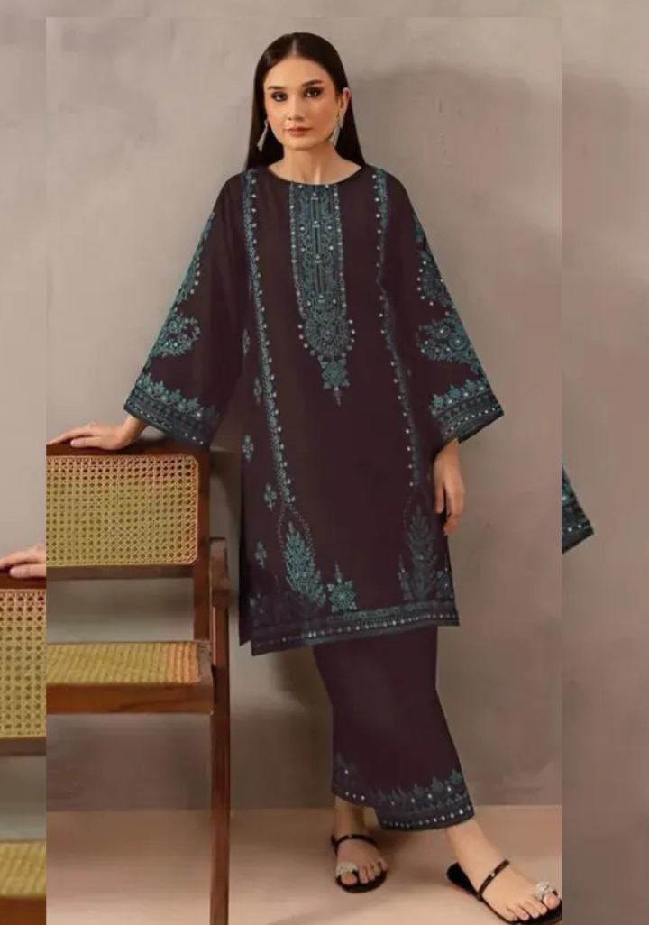 BATIK Dhanak Embroidered 2-Piece Suit – Elegant Embroidery on Front & Sleeves with Dyed Trouser. A Perfect Blend of Style, Comfort & Warmth for Winter Wear.