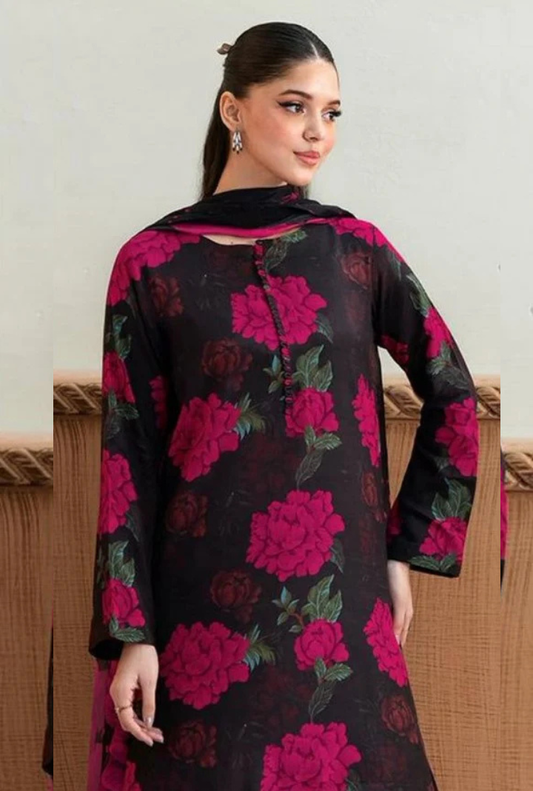 Black and pink Baroque Premium Lawn Suit 3pc