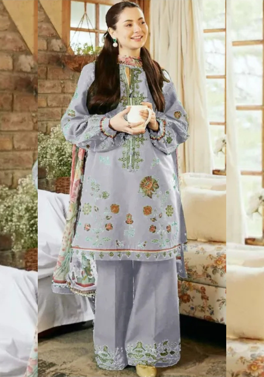 Mix Brands Winter Collection 2025 Dhanak 3PC Embroidered Suit with Warm Shawl