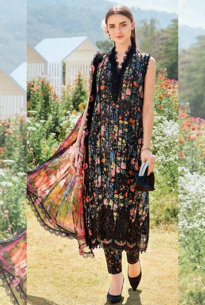 Black and multicolor flowers | Maria.B Premium Lawn Suit 3pc