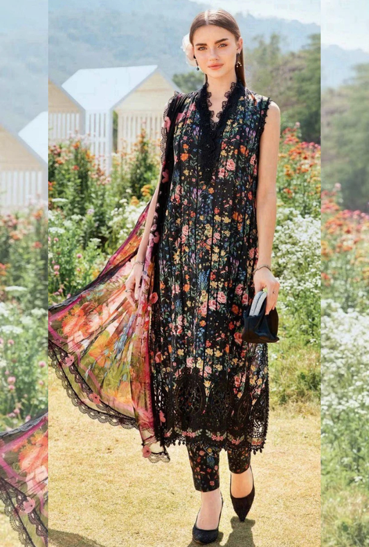 Black and multicolor flowers | Maria.B Premium Lawn Suit 3pc