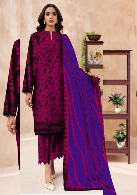 Dark pink  Nishat Dhanak 3-Piece Suit | Winter Collection
