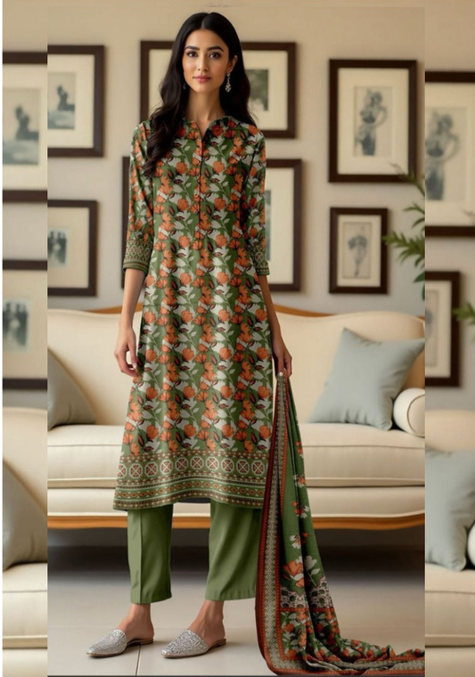SEA GREEN SAPPHIRE Dhanak 3-Piece Suit – Winter Collection