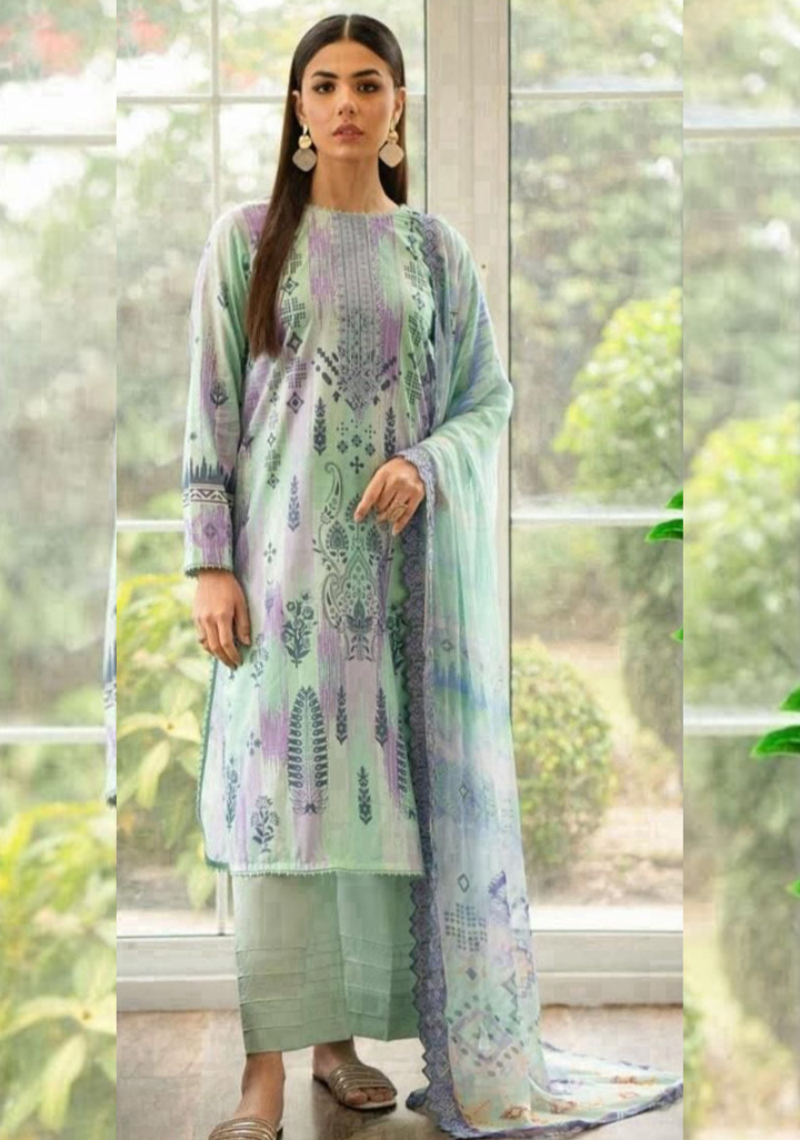 SEA GREEN Orient 3-Piece Digital Printed Suit – Timeless Elegance