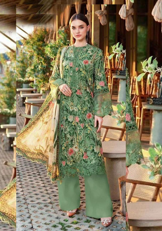 Mint green & Khaki Maria.B Khaddar 3pcs suit | winter collection