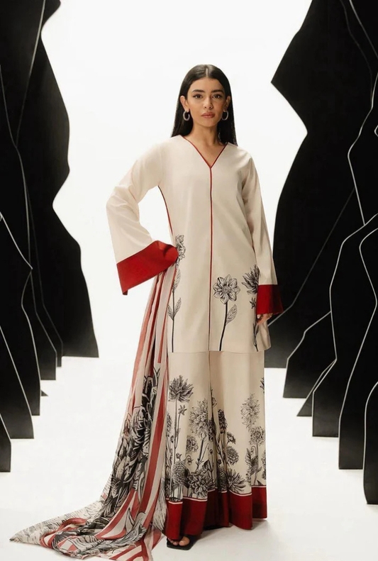 White with Red Printed 3-Piece Suit – Shamooz Silk Elegance