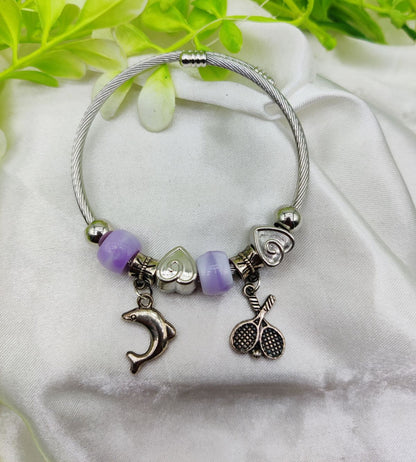 Imported Elegant Dolphin Charm Pandora Bracelet with Purple Accents | Premium Bracelet for Girls & Women | Fashion Jewellery